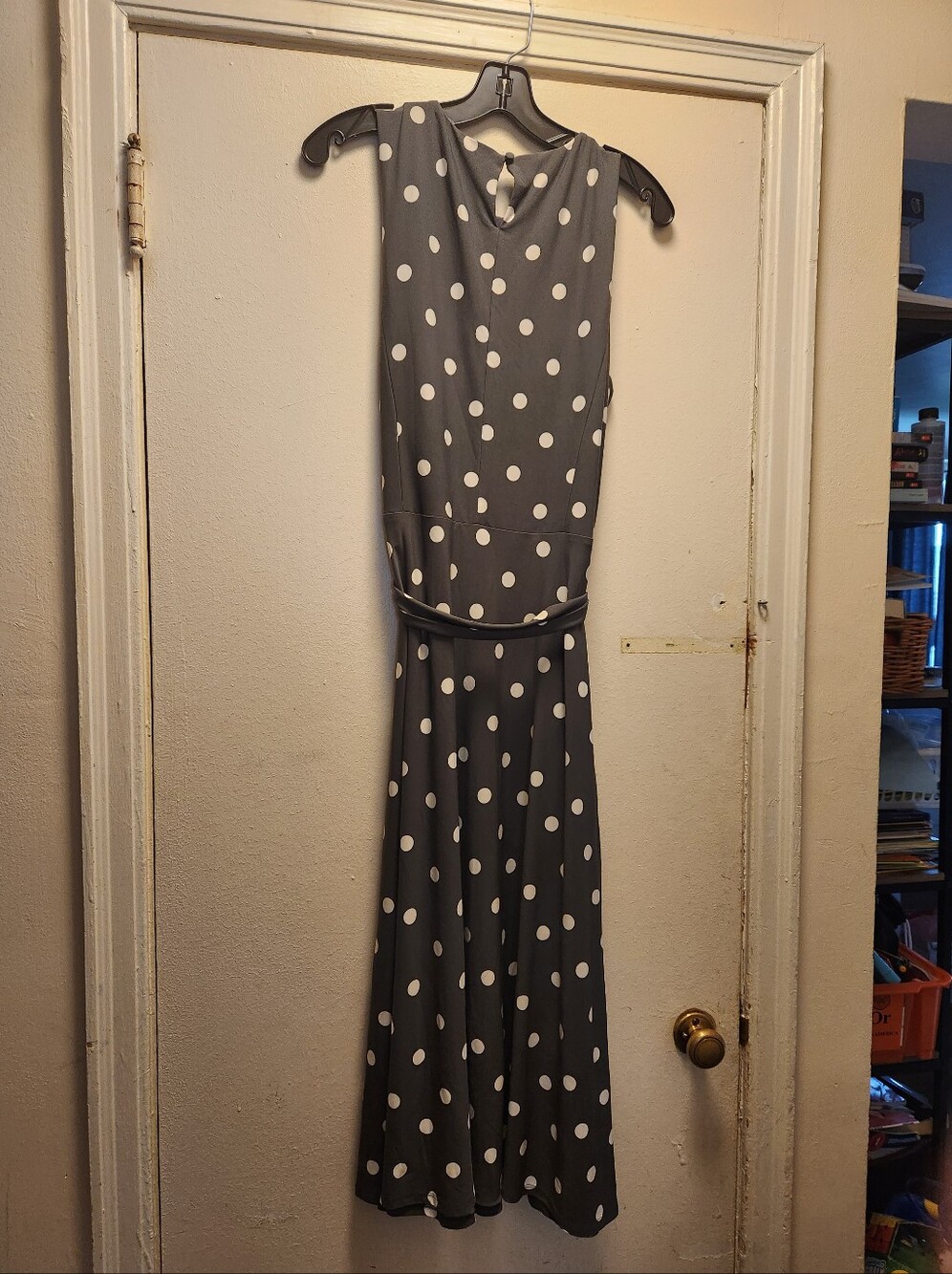 Ralph Lauren Gray Polka Dot Sleeveless Maxi Dress